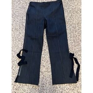 Cinq à Sept Denim LouBow Detail Flare Leg Navy  Women Sz 12 New Slit Side $265